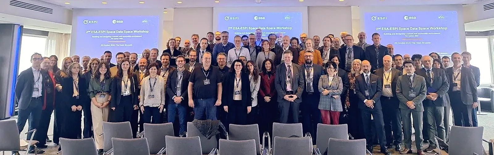 Photo de groupe des participants du deuxième atelier ESA-ESPI Space Data Space à Bruxelles